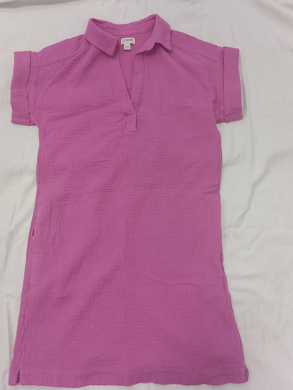 J. Crew Women's Pink Fushia Cotton Gauze Popover Short Sleeve Shirt Dress XXS